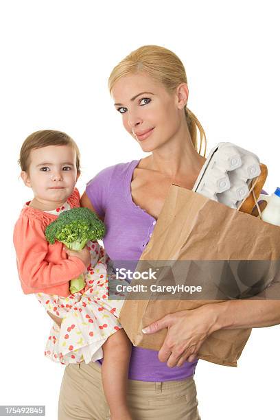 Mom And Toddler With Groceries Stock Photo - Download Image Now - 12-17 Months, Adult, Baby - Human Age