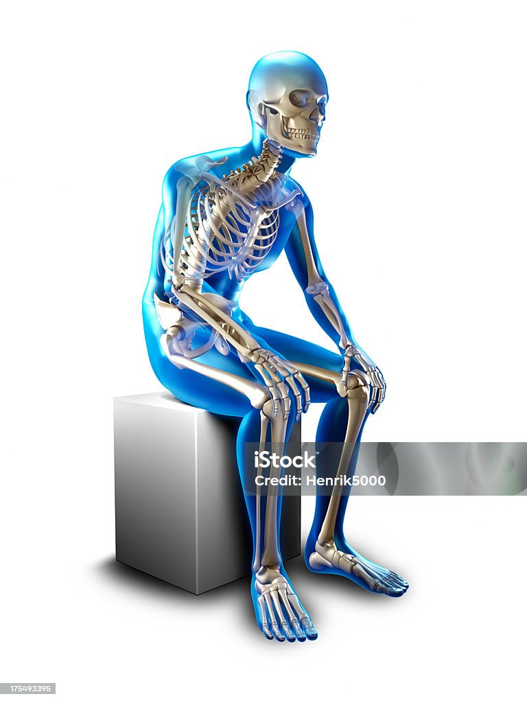 Salon slumped x-ray-isolé avec un Tracé de détourage - Photo de Squelette humain libre de droits