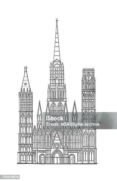 Catedral De Rouen França Arquitectura Antigo Ilustrações - Arte vetorial de stock e mais imagens de Catedral