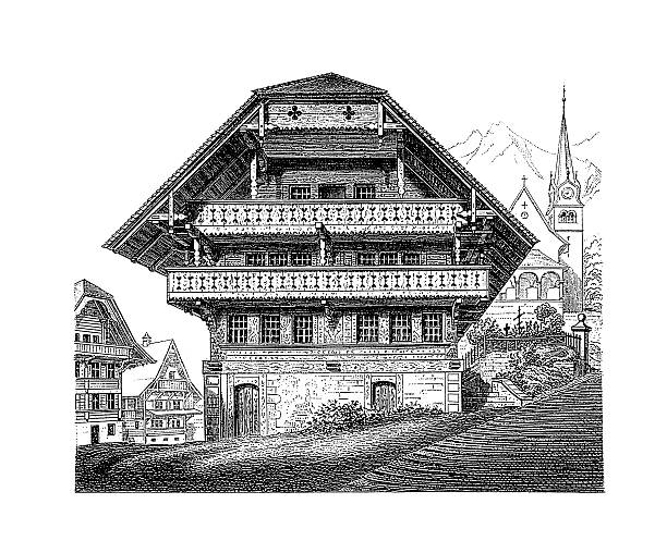 istock Swiss Style Building, Marbach am Neckar, Germany | Antique Illustrations 175494825