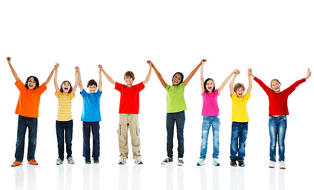 istock Cheerful kids holding hands and looking at camera. 175495295