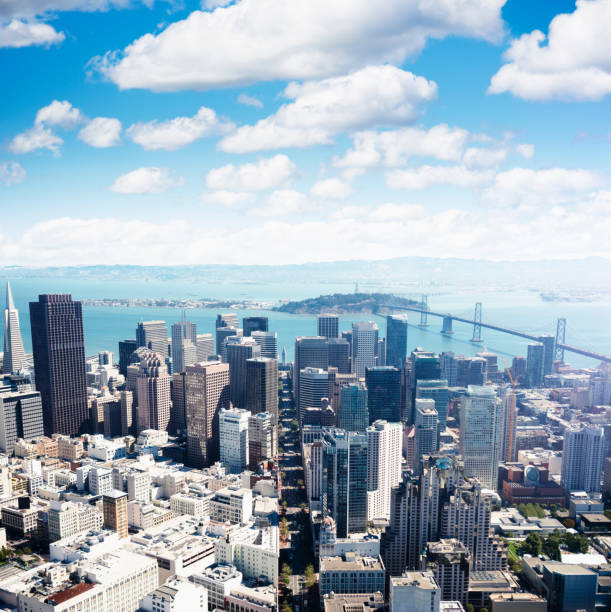 San francisco skyline aerial view with bay bridge on background http://blogtoscano.altervista.org/sfc.jpg  san francisco county city california urban scene stock pictures, royalty-free photos & images