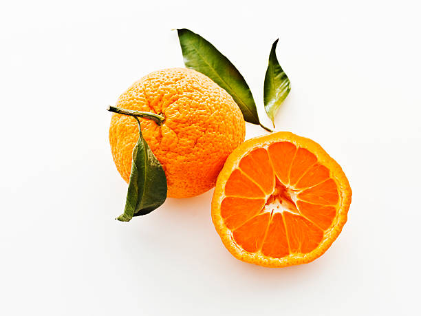 satsuma mandarins com folhas - foto de acervo