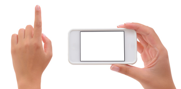 Hands holding and pointing with smart phone. Isolated on white.Please see some similar pictures from my portfolio: