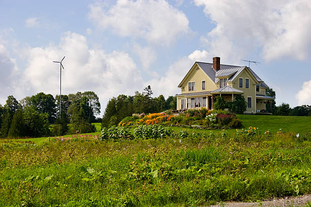 istock Farmhouse with Wind Turbine 175497438