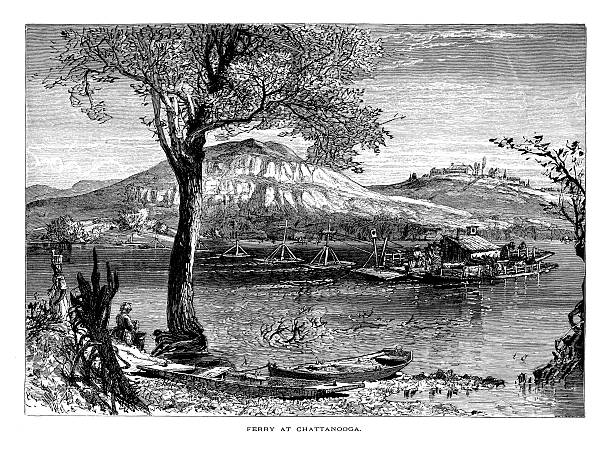 istock Ferry at Chattanooga, Tennessee River, USA | Historic American Illustrations 175497587