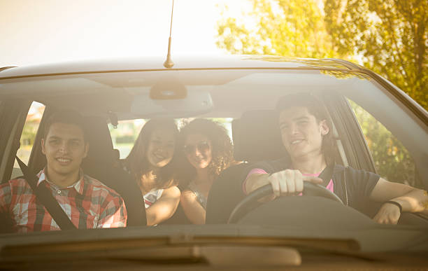 istock Happy friendship ready for a vacation inside car 175497728