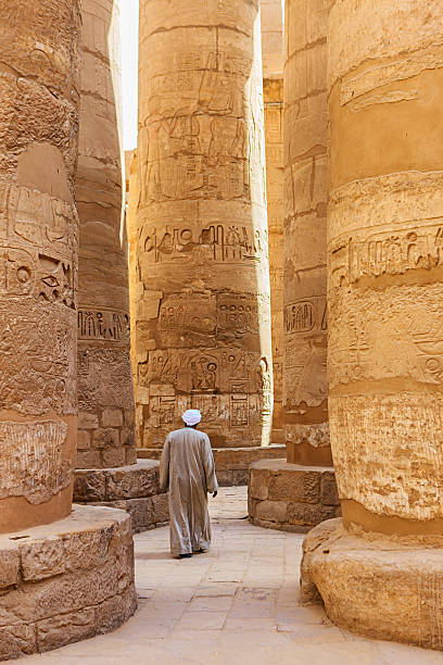 templo egípcio guarda no complexo de karnak, luxor, egito - temple of luxor hypostyle hall - fotografias e filmes do acervo