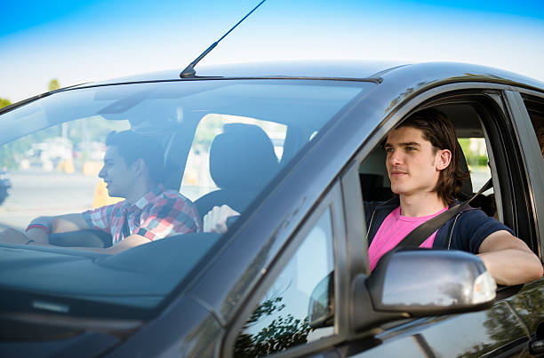 istock Happy friends ready for a vacation on the car 175498225
