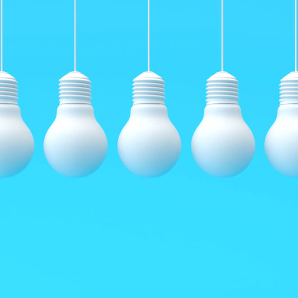 istock 3d illustration of white bulbs hanging on white background. 1754991351
