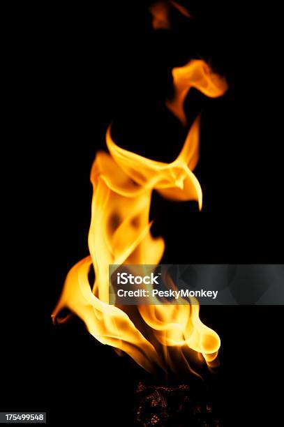 Flame Close Up On A Torch Black Background Stock Photo - Download Image Now - Fire - Natural Phenomenon, International Multi-Sport Event, Black Color