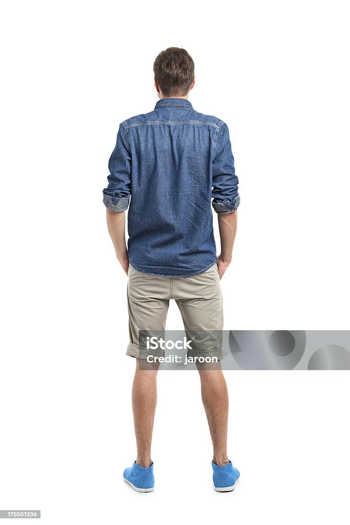 Costas de jovem homem bonito na Camisa de ganga - Foto de stock de Homens royalty-free