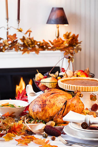 istock Thanksgiving Dinner with Stuffed Turkey and Side Dishes 175501564