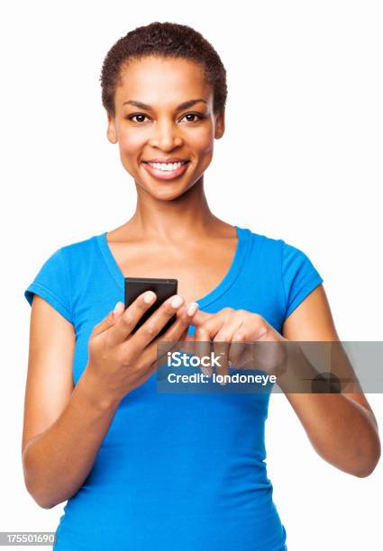 African American Kobieta Przy Użyciu Telefonu Komórkowegoizolowano - zdjęcia stockowe i więcej obrazów Kobiety