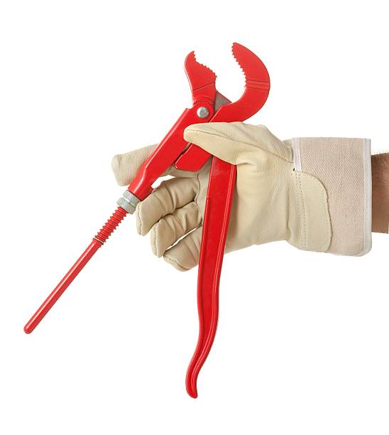 gants de travail tenant rouge pinces - adjustable wrench wrench clipping path red photos et images de collection