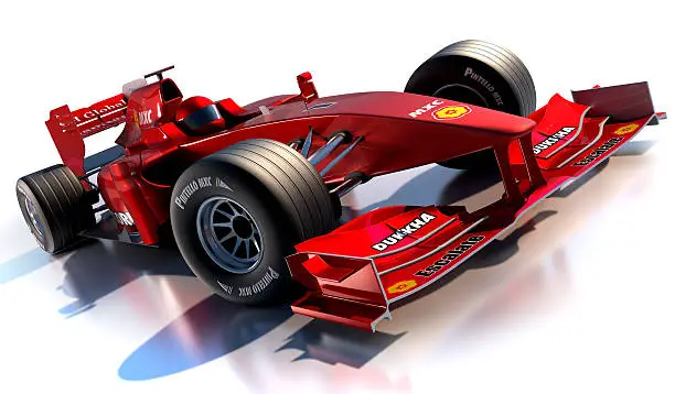 This is a unique design 3d modelled brandless, generic open-wheel single-seater racing car car in a studio setting - isolated on white with clipping path. All branding is fictious and made up. This vehicle is not based on any existing model.