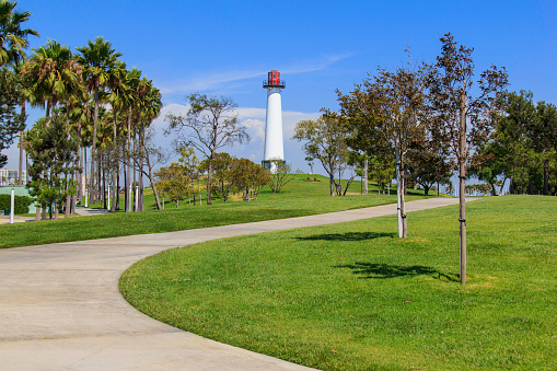 Lighthouse at Long Beach Marina from Pier Point Landing. California