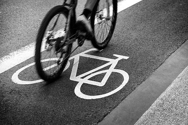 istock Bike lane, black and white 175504084