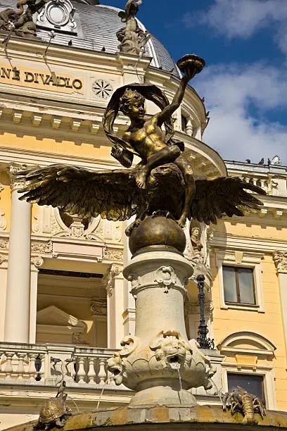 "Bratislava, Ganimedes fountain in front of Slovak National Theater, Slovakia"