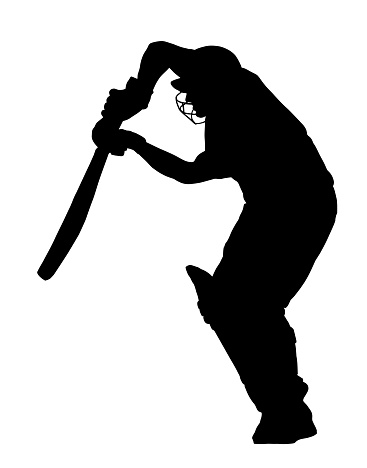 Sport Silhouette - Cricket Batsman Play Defensive Shot