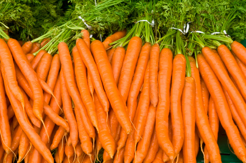 bunches of carrots in the supermarket