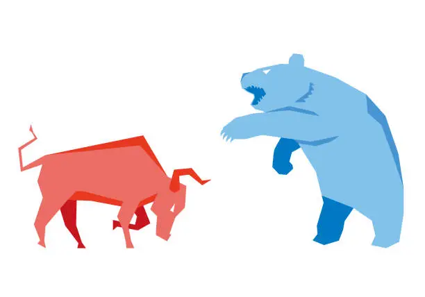 Vector illustration of Bulls in rising markets and bears in falling markets