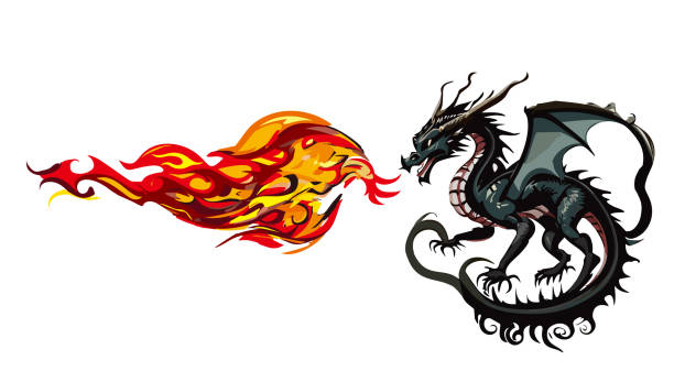 istock Vector illustration of a legendary creature, a flame-breathing dragon, Year of the Dragon, material for new year's cards, white background. 1755069504