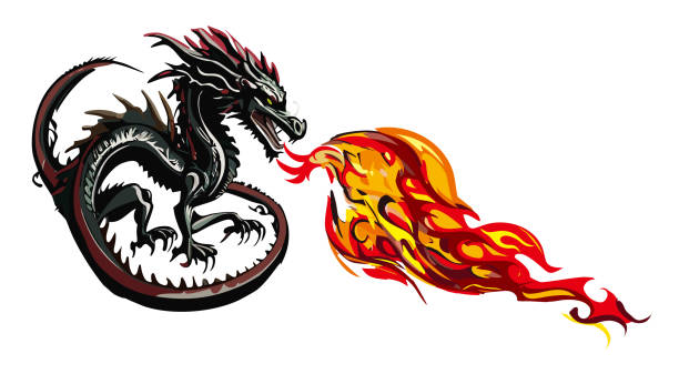 istock Vector illustration of a legendary creature, a flame-breathing dragon, Year of the Dragon, material for new year's cards, white background. 1755070061