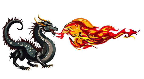 istock Vector illustration of a legendary creature, a flame-breathing dragon, Year of the Dragon, material for new year's cards, white background. 1755070062