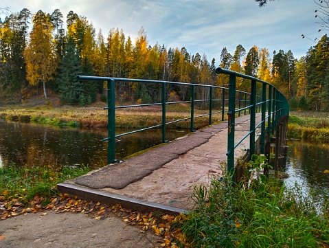 Bridge over the river in autumn park