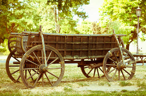 Vintage american western wagon on a farm