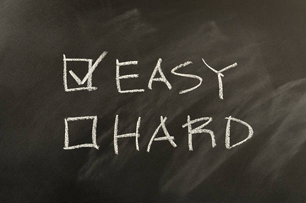 Easy and Hard Checkbox Written on Blackboard stock photo
