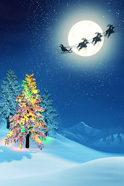 istock Christmas tree and Santa in moonlit winter landscape at night 175509873