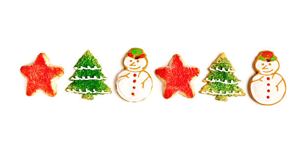 istock Red Star, Green Christmas Tree Snowman Cookies on White Background 175510343