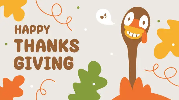 Vector illustration of A cute turkey giggles at the audience on Thanksgiving Day