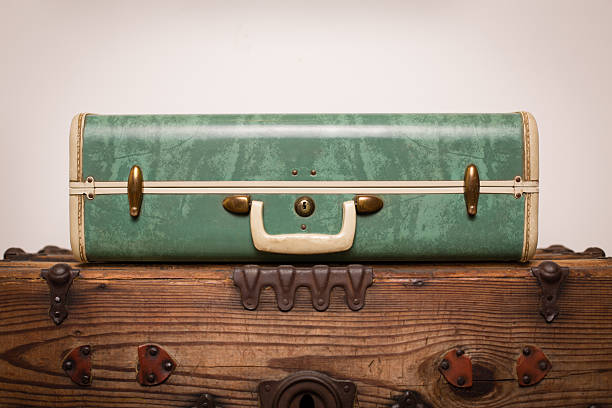 istock Retro Suitcase Sitting on Wood Trunk 175513066