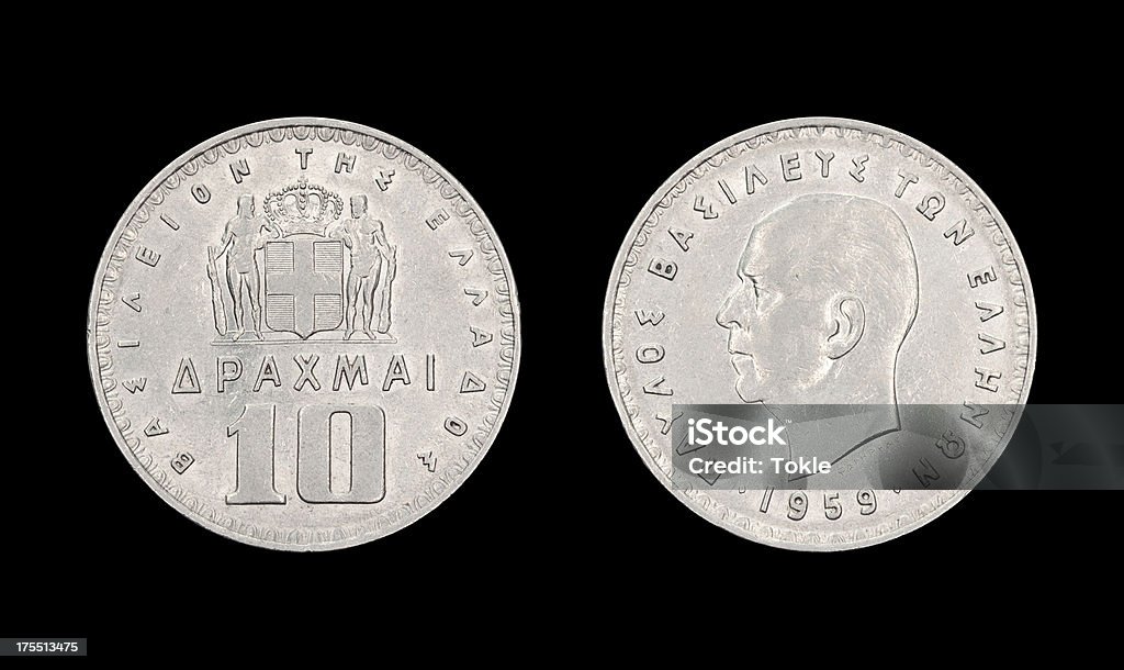 10-Drachmen-Münze, Griechenland, 1959 - Lizenzfrei Griechische Geldmünze Stock-Foto