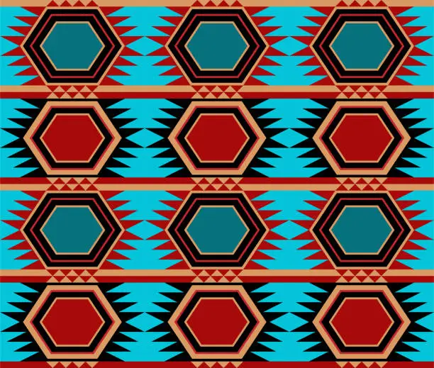 Vector illustration of Southwest western design style in a seamless repeat pattern - Vector Illustration