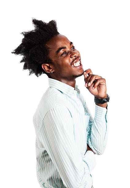 istock Laughing young man with crazy zigzag afro hairstyle 175513914