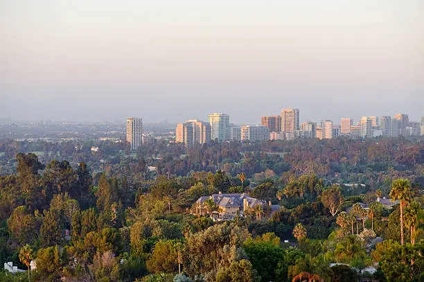Looking towards the west side at Wilshire and Westwood districts from Beverly Hills.