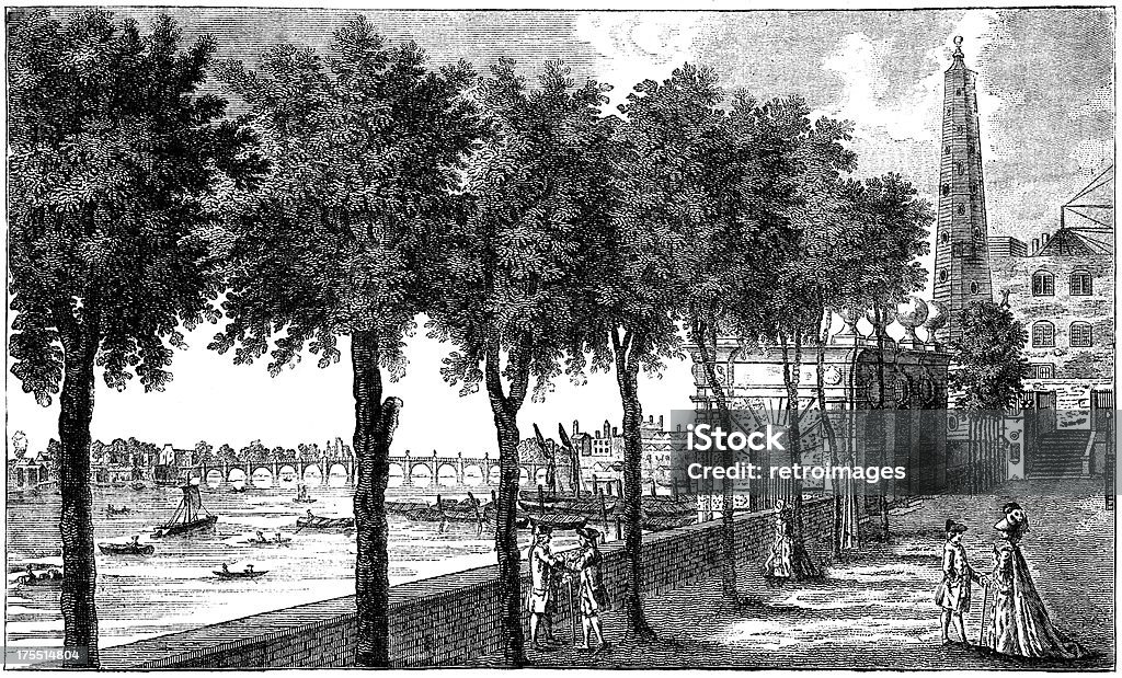 York Schody i water tower, London, 1780 (ilustracja). - Zbiór ilustracji royalty-free (Akwaforta)