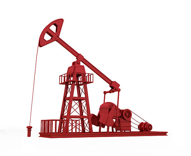 bomba de combustível vermelha em fundo branco - crane drilling rig drilling oil rig - fotografias e filmes do acervo