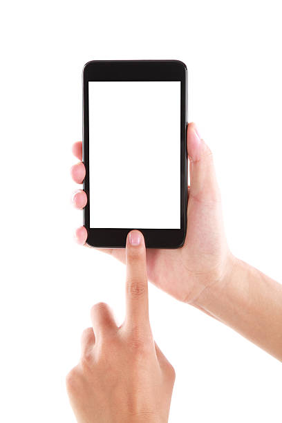 telefone móvel com tela em branco na mão isolada-xxxl - a usar um telefone - fotografias e filmes do acervo