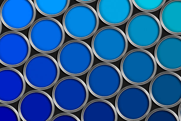 Blue Coloured Paint Pots stock photo