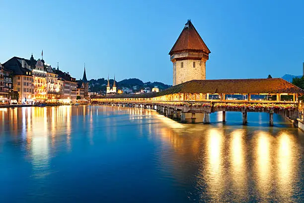 "Evening cityscape of Lucerne, Switzerland"