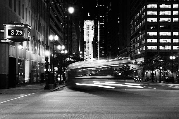 istock Traffic in the Night, Chicago. Black And White 175516252