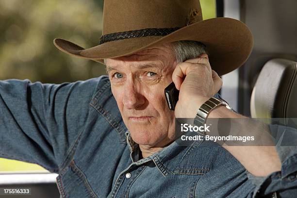 Closeup Of Preocupado Farmer On Cellphone Foto de stock y más banco de imágenes de 60-69 años - 60-69 años, 70-79 años, Adulto