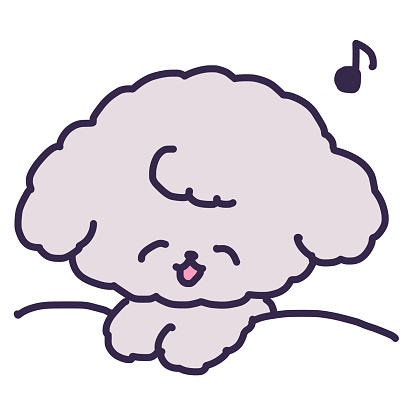 Illustration of a cute toy poodle dog resting on the bed with a happy face