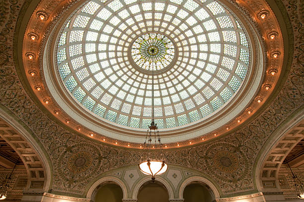 chicago architecture - dome skylight stained glass glass fotografías e imágenes de stock