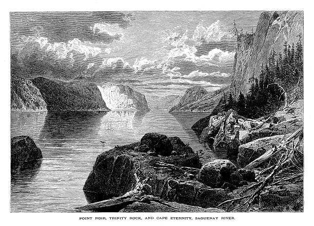 pointe-noire, trinity rock i przylądek wieczność, kanada/historyczne ilustracje - pointe noire stock illustrations